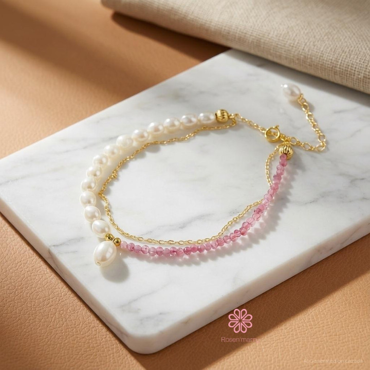 Pulsera de turmalina y perlas auténticas | Regalo de joyería para la buena fortuna