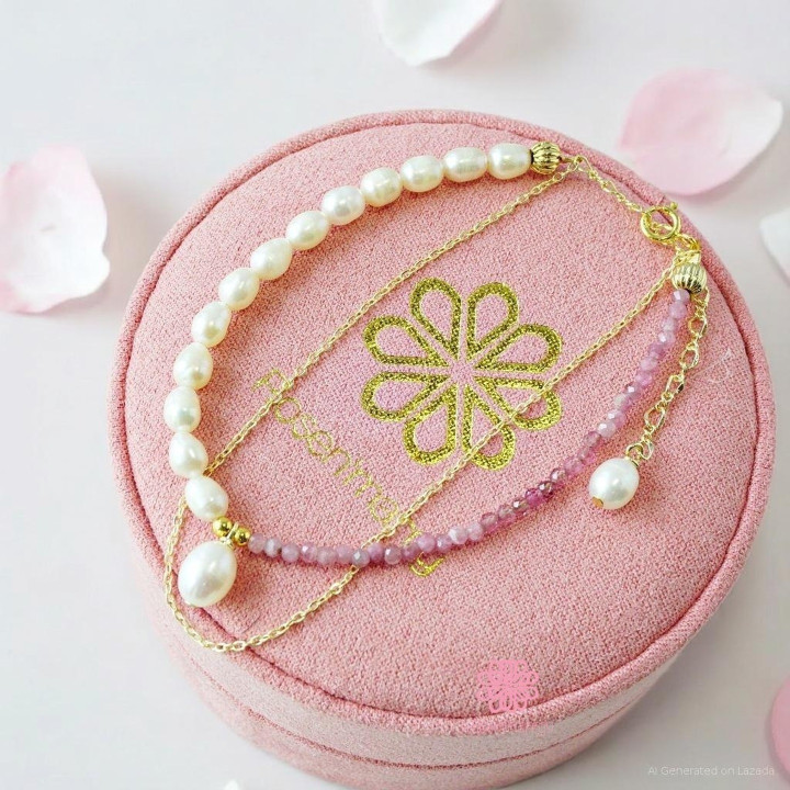 Pulsera de turmalina y perlas auténticas | Regalo de joyería para la buena fortuna