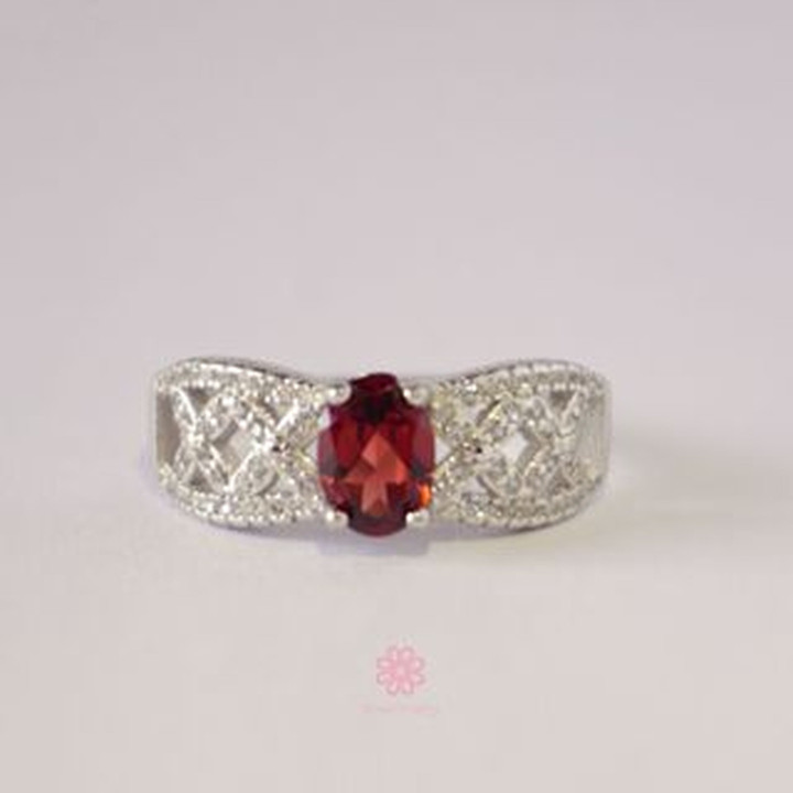 Bague en argent sterling et grenat véritable - Bijou porte-bonheur
