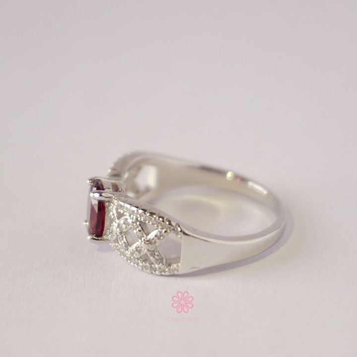 Bague en argent sterling et grenat véritable - Bijou porte-bonheur