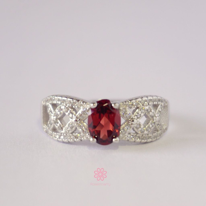 Bague en argent sterling et grenat véritable - Bijou porte-bonheur
