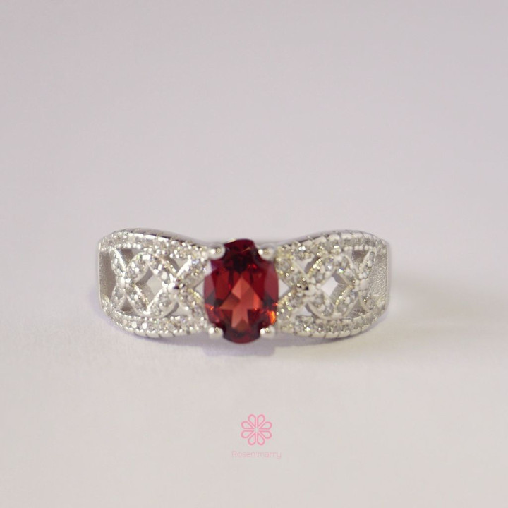 Bague en argent sterling et grenat véritable - Bijou porte-bonheur