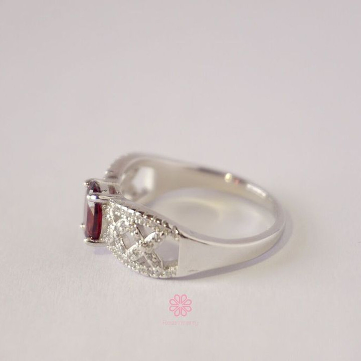 Bague en argent sterling et grenat véritable - Bijou porte-bonheur