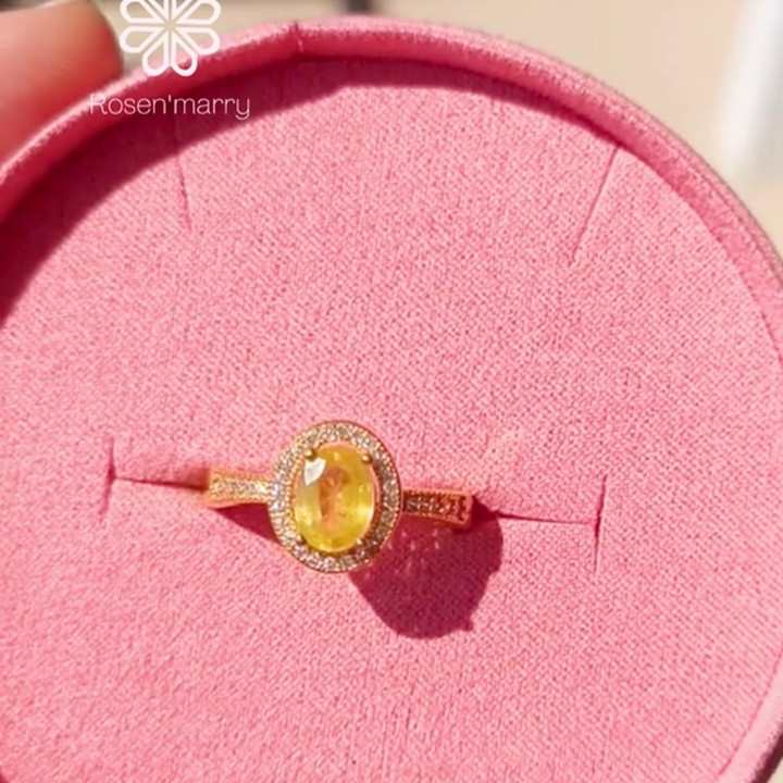 Bague en saphir jaune | Argent sterling 925 plaqué or, taille 56