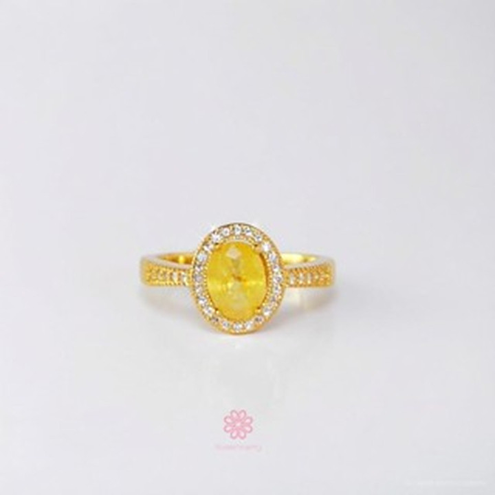 Bague en saphir jaune | Argent sterling 925 plaqué or, taille 56