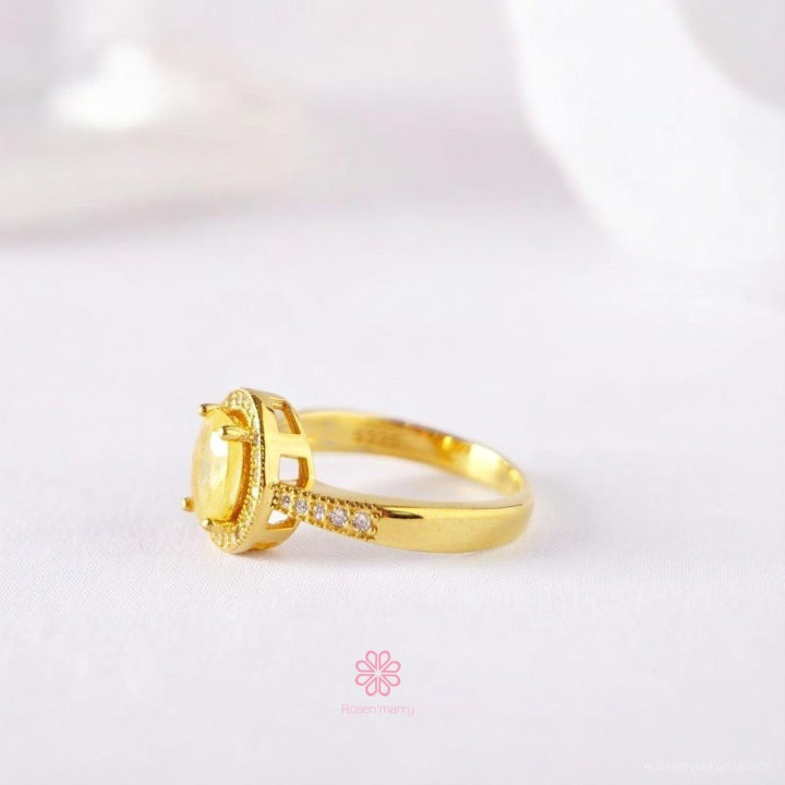 Bague en saphir jaune | Argent sterling 925 plaqué or, taille 56