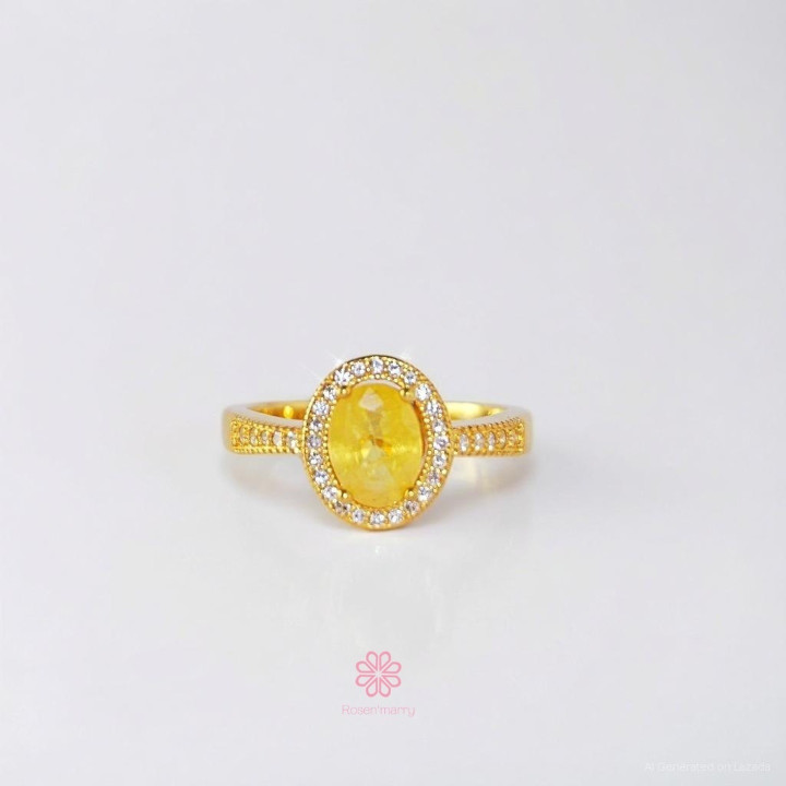 Bague en saphir jaune | Argent sterling 925 plaqué or, taille 56
