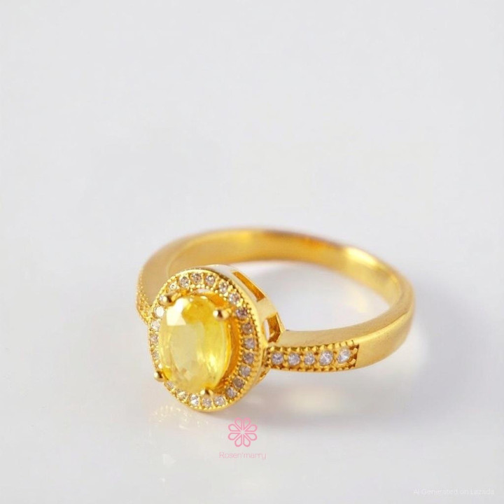 Bague en saphir jaune | Argent sterling 925 plaqué or, taille 56