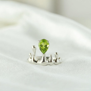 Raw Peridot Ring | Genuine Gemstone, Sterling Silver and White Gold