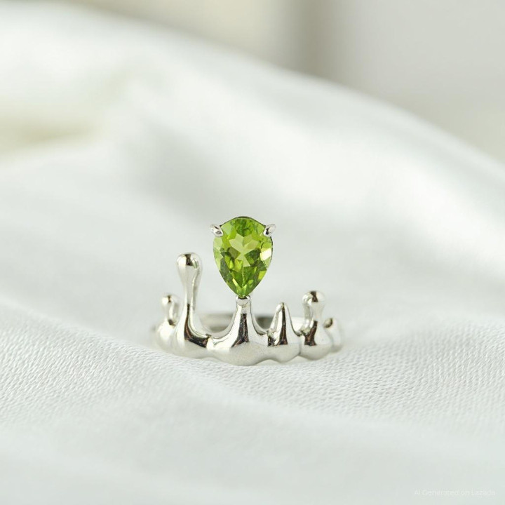 Bague en péridot brut | Pierre précieuse authentique, argent sterling et or blanc