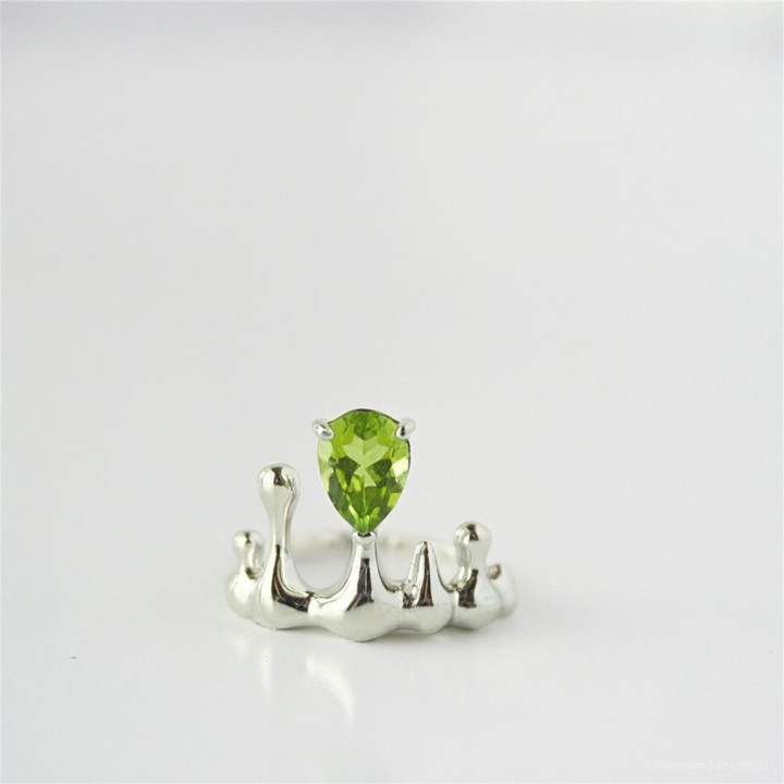 Bague en péridot brut | Pierre précieuse authentique, argent sterling et or blanc