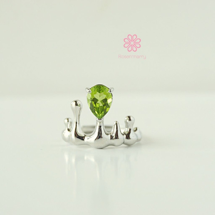 Bague en péridot brut | Pierre précieuse authentique, argent sterling et or blanc