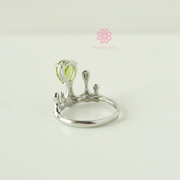 Bague en péridot brut | Pierre précieuse authentique, argent sterling et or blanc