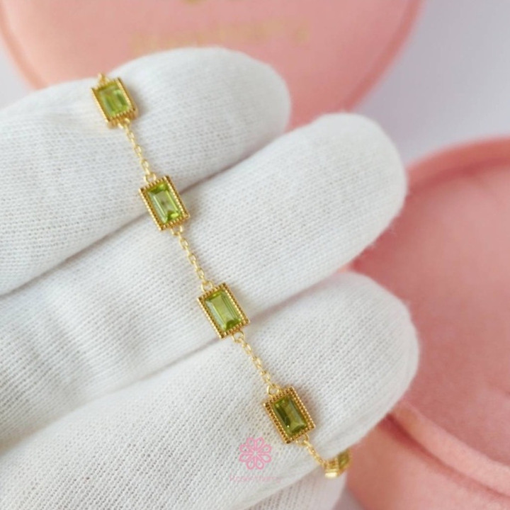 Pulsera de peridoto | Plata de ley, chapada en oro