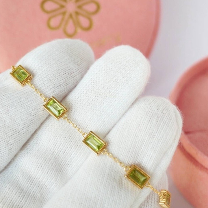 Pulsera de peridoto | Plata de ley, chapada en oro