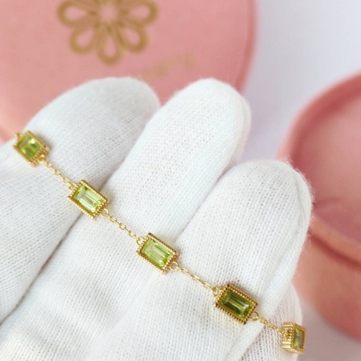 Pulsera de peridoto | Plata de ley, chapada en oro
