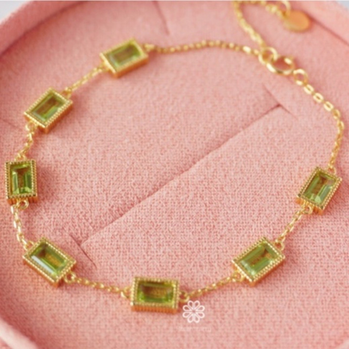 Pulsera de peridoto | Plata de ley, chapada en oro
