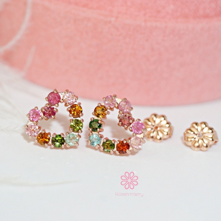 Genuine Tourmaline Heart Earrings | 925 Sterling Silver