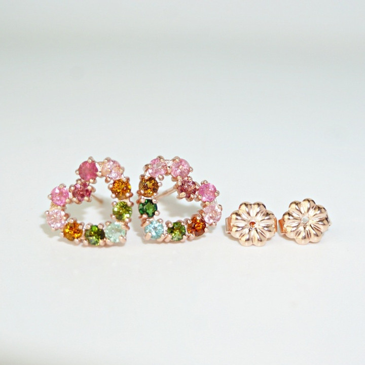 Genuine Tourmaline Heart Earrings | 925 Sterling Silver