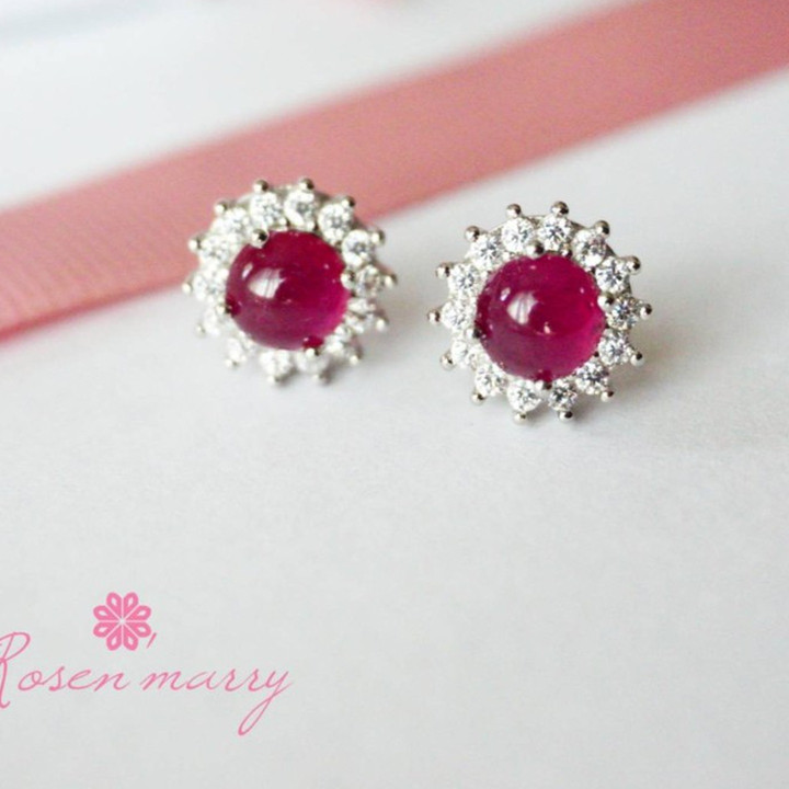 Genuine Ruby and Diamond Earrings | Sterling Silver, Hypoallergenic