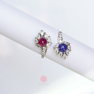 Sapphire and Ruby Sterling Silver Ring - Adjustable Size