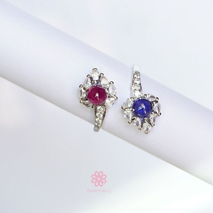 Bague en argent sterling sertie de saphirs et de rubis - Taille ajustable