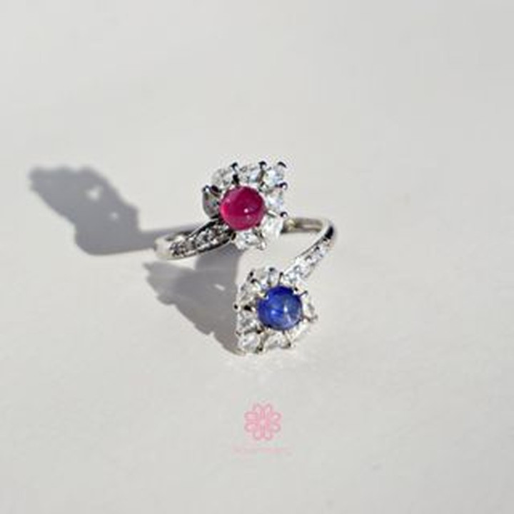 Bague en argent sterling sertie de saphirs et de rubis - Taille ajustable