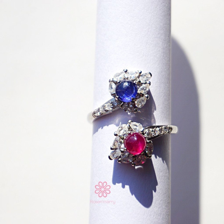 Bague en argent sterling sertie de saphirs et de rubis - Taille ajustable