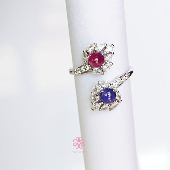 Bague en argent sterling sertie de saphirs et de rubis - Taille ajustable