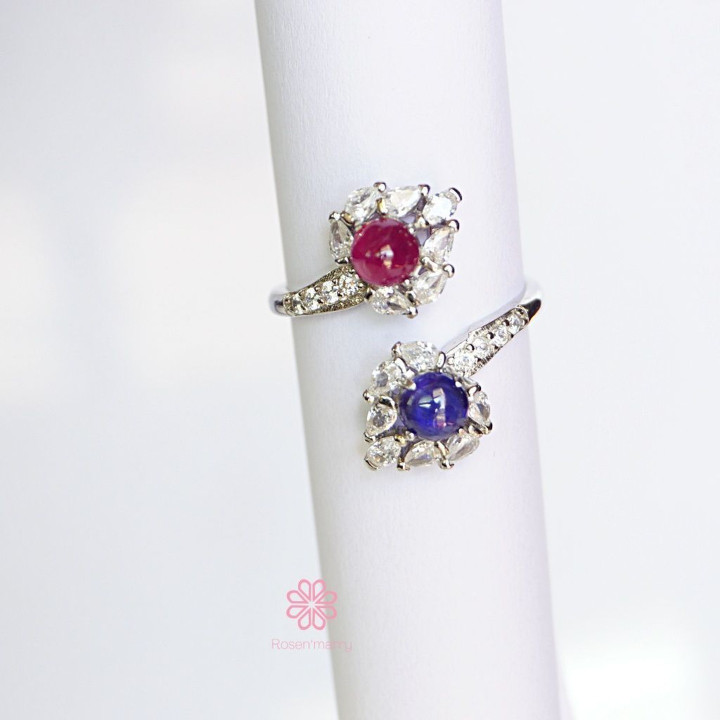 Bague en argent sterling sertie de saphirs et de rubis - Taille ajustable