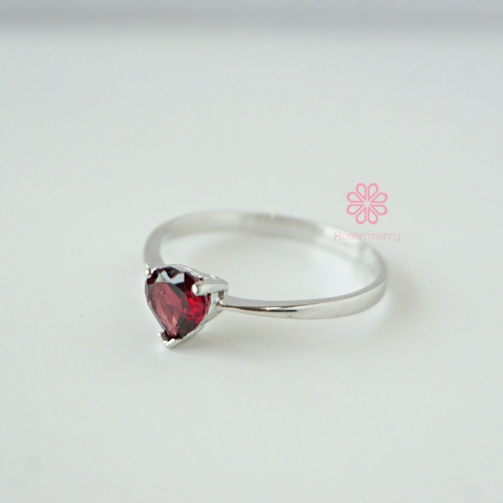 Bague cœur en grenat et argent sterling | Bijoux Rosen'marry