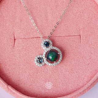 Black Opal and Topaz Sterling Silver Necklace - Gift RN024