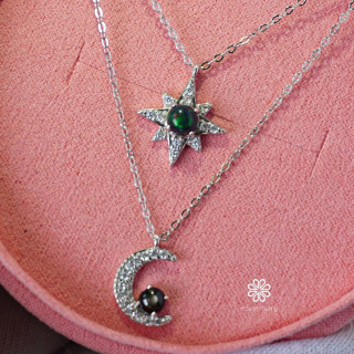 Black Opal and Star Sapphire Necklace | Sterling Silver Jewelry