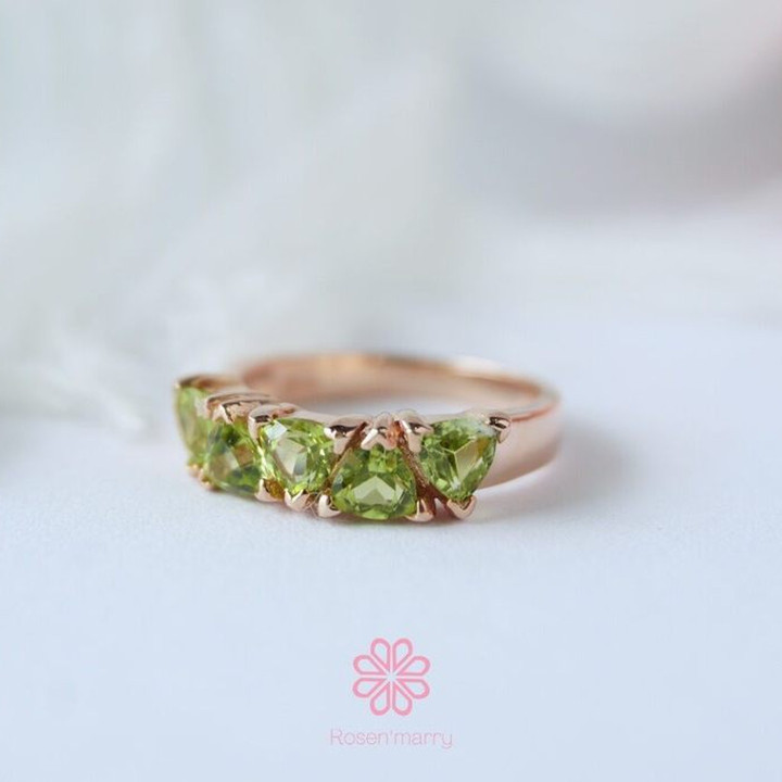 Bague en péridot et argent sterling | Plaqué or rose | Pierre porte-bonheur