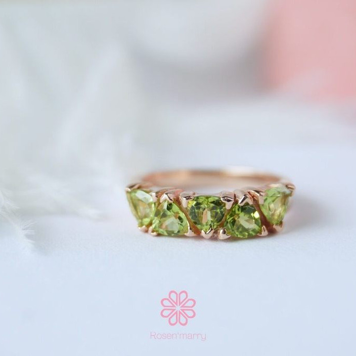 Bague en péridot et argent sterling | Plaqué or rose | Pierre porte-bonheur
