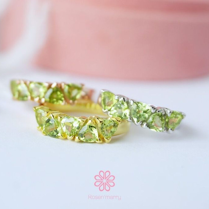 Bague en péridot et argent sterling | Plaqué or rose | Pierre porte-bonheur