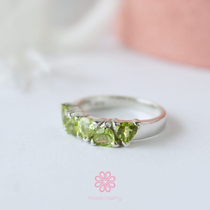 Bague en péridot et argent sterling | Plaqué or rose | Pierre porte-bonheur