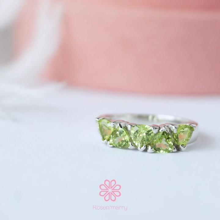 Bague en péridot et argent sterling | Plaqué or rose | Pierre porte-bonheur