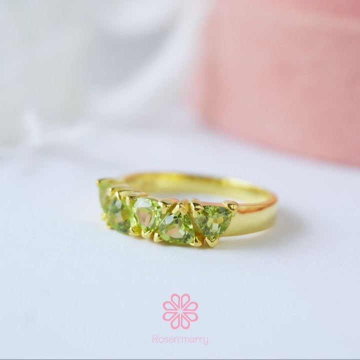 Bague en péridot et argent sterling | Plaqué or rose | Pierre porte-bonheur