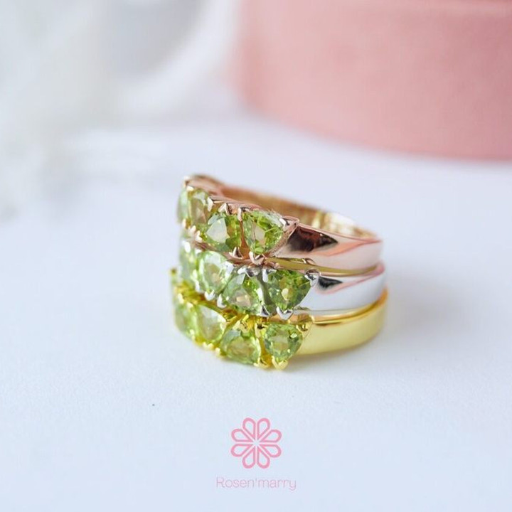 Bague en péridot et argent sterling | Plaqué or rose | Pierre porte-bonheur