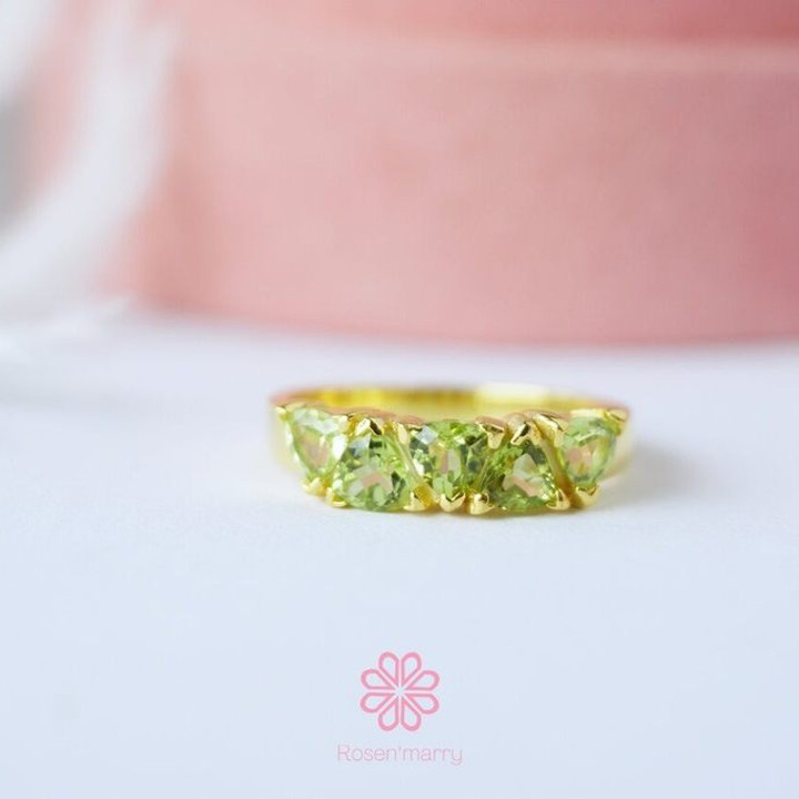 Bague en péridot et argent sterling | Plaqué or rose | Pierre porte-bonheur