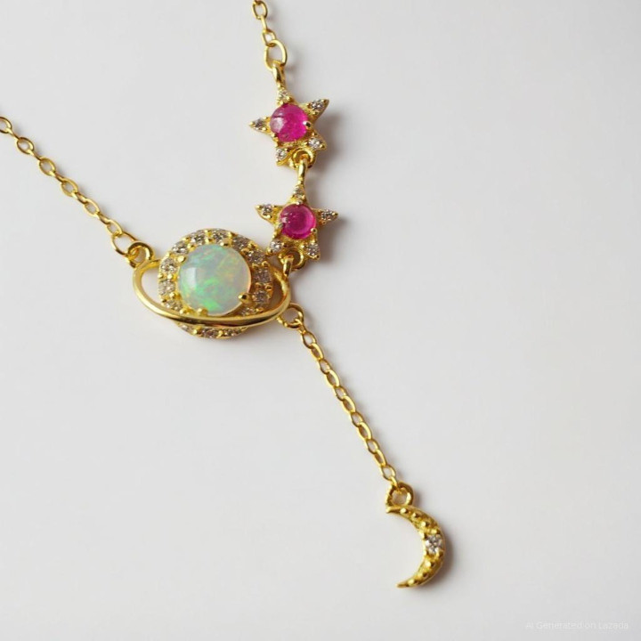 Opal and Ruby Sterling Silver Necklace - Genuine Gemstone Jewelry