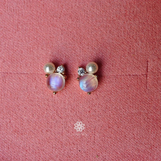 Blue Moonstone Earrings | Sterling Silver, Pink Gold Plated