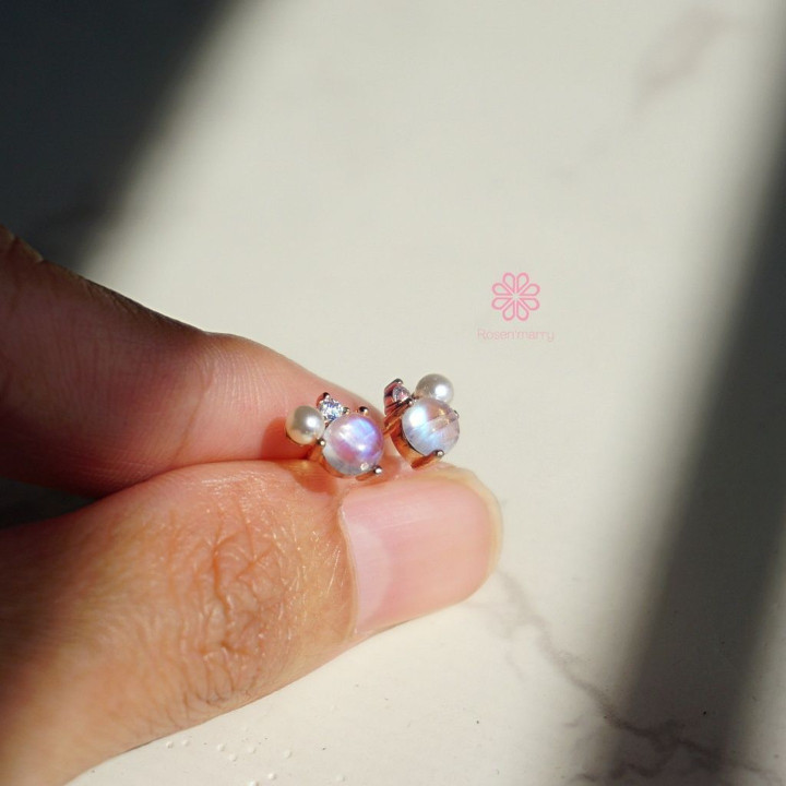 Blue Moonstone Earrings | Sterling Silver, Pink Gold Plated