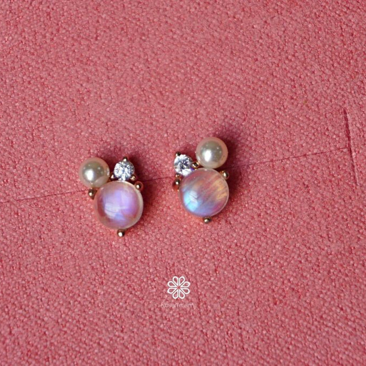 Blue Moonstone Earrings | Sterling Silver, Pink Gold Plated