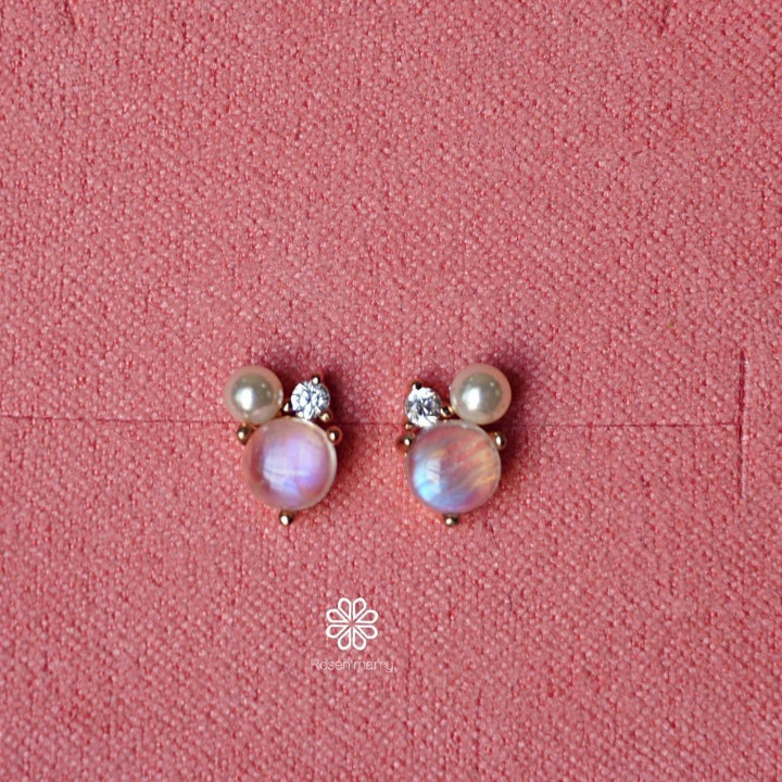 Blue Moonstone Earrings | Sterling Silver, Pink Gold Plated
