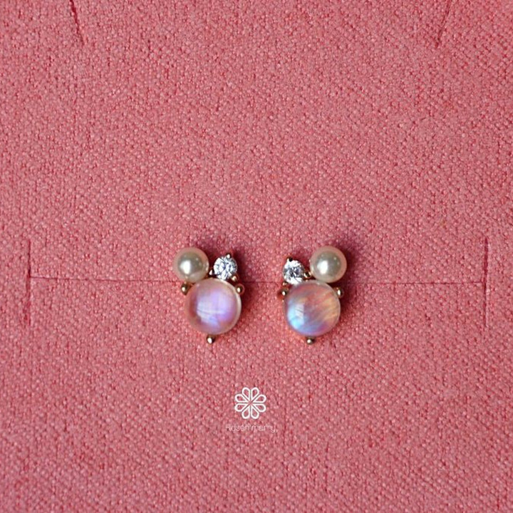 Blue Moonstone Earrings | Sterling Silver, Pink Gold Plated