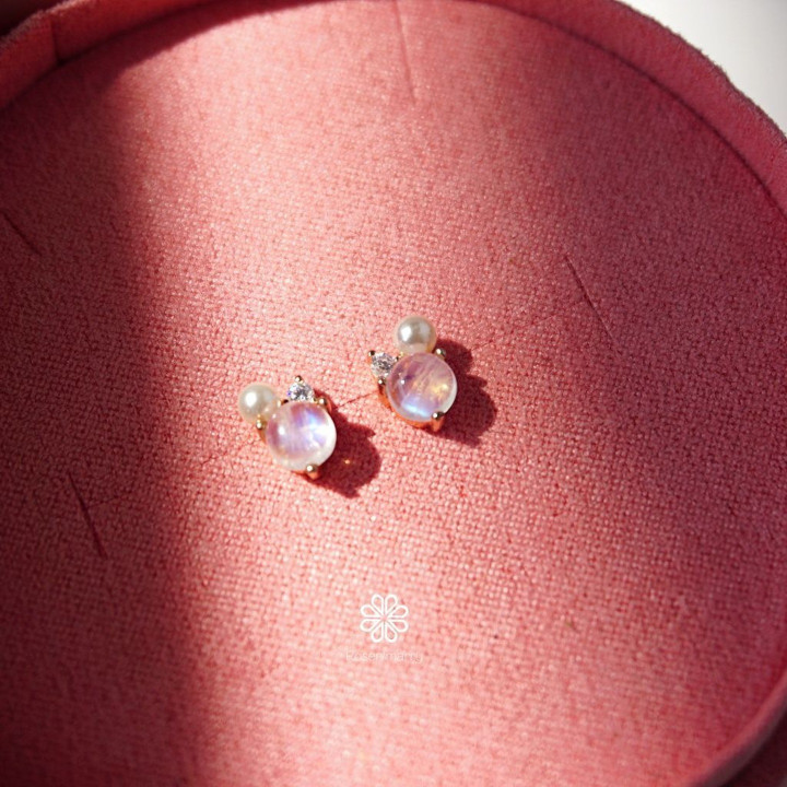 Blue Moonstone Earrings | Sterling Silver, Pink Gold Plated