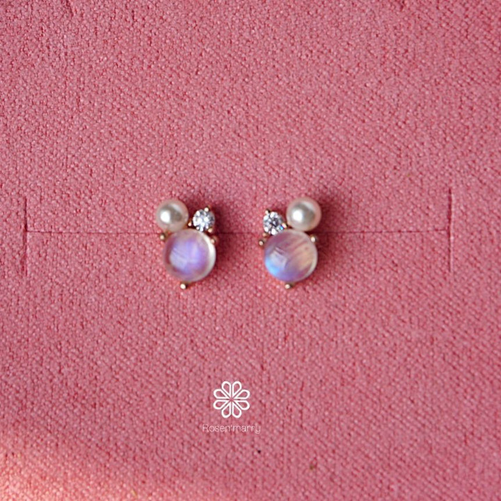 Blue Moonstone Earrings | Sterling Silver, Pink Gold Plated