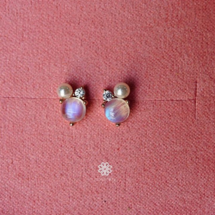 Blue Moonstone Earrings | Sterling Silver, Pink Gold Plated